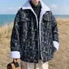 Vestes en denim d'agneau épaissies d'hiver pour hommes en vrac manteaux de tranchée d'impression de laine dans des parkas chauds vêtements rembourrés de coton noir / bleu 210524