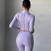 Women's Two Piece Pants Cutenew Autumn Solid Women's Outfits Half High Collar Long Sleeve Crop Top And Skinny Leggings Lady Casual Sporty Suit