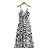 H.SA Women Vintage Zebra Striped Print Loose 1-Line OFF Shoulder Strap Ladies Backless Dress Vestido 210417