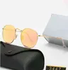 2021 Design de design clássico redondo óculos de sol UV400 Óculos Óculos moldura de ouro óculos mulheres espelho espelho vidro lente sunglass com caixa txjxt