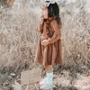 Quality Spring Design Child Long Sleeve Corduroy Ruffle Twril Dresses Toddler Brown Solid Tutu Little Girl Winter 210619
