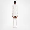 Solid Bodycon Garter Women Mini Dress with Stocking Long Sleeve Sexy Clubwear Skinny Party Dresses Autumn 2021 Slim 011908