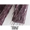 TRAF Women Chic Fashion With Fringing Sequinned Mini Dress Vintage Back Low-cut Long Sleeve Female Dresses Vestidos 210415