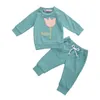 0-3y toddler född spädbarn baby tjejer kläder set långärmad blomma t-shirt byxor höst vinter outfits 210515