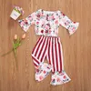 1-6y flor toddler bebê garoto meninas roupas conjunto manga comprida fora ombro camiseta flare calças crianças menina outono 210515