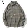 Casual Men Shirt Long Sleeve Autumn Winter Thick Plaid flannel Shirts Mens of Women Vintage Japanese Streetwear Pocket Camisas 210331