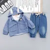 Hohe Qualität Baby Jungen Kleidung Frühling Herbst Aktiv Casual Kind Anzug Kinder Kleidung Mantel + T-Shirt + Hose Set 210615