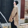 Mäns långa stil vindbrytare lösa rockar manliga ytterkläder streetwear jackor retro cardigan svart/khaki/grå trench s-xl 210524