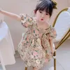 Summer Girls Korean Dress Baby Kids Princess Dress With Bare Backs And Broken Flowers 2-8Years Children Clothing Q0716