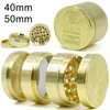 The World Over Smoking Herb Grinder 4 Pieces 40mm 50mm Diameter GOLD Grinders Zinc Alloy Tobacco Crusher For Smoke Accessories