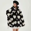 Harajuku сердца полная печать плюшевая куртка женщины зимний корейский большой размер с длинным рукавом с капюшоном хлопковое пальто толщиной теплый 210427