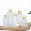 Frosted Clear Glass Dropper Bottle Essential Oil Cosmetic Packing Bottles with Imitated Wooden Lid 20ml 30ml 50ml 60ml 100ml