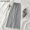 Matakawa الصيف رقيقة النساء sweatpants مرونة الخصر عالية الخصر رمادي سراويل القطن الأسود 210513