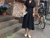 SuperAen Corea Vita Abbracciare Con Scollo A V Moda Vestito Sexy Inghilterra Stile Solido Allentato Manica A Pipistrello Donne 210623