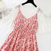 Floral Impressão 2 Piece Summer Vestido de Verão Mulheres Bohemian Chiffon Sling Vestido Longo Vintage Manga Curta Ruffles Vestido 210521