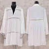 Bikini Cover-Ups Elegant Hollow Out Deep V-neck Summer Beach Dress White Cotton Tunic Women Wear Swim Suit Cover Up Q1082 210420