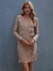 V Neck Knitted Sweater Wrap Dress for Women Clothing Plus Size Casual Long Sleeve Vintage Autumn Winter Dress 210415