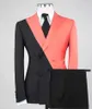 Trajes de hombre de doble botonadura negro rosa por encargo para boda Slim Fit Novio Use fiesta de negocios Vestido masculino Blazer Pantalones 2 piezas X0909