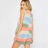 Summer Striped Sleeveless Women Two-piece Loose O-neck Shorts Plus Size Ladies Tank Top Pyjamas Setsuit 210608