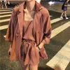 Spring Suit Korean Sling Tops Women Jacket High Waist Shorts Solid Color Fashion Three-piece 's Clothing 5B345 210429