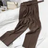 buds high-waist straight-leg pants Office lady comfortable suit for women casual with belt trend Full Length 210420