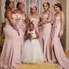 2021 Black Girls Mermaid Bridesmaid Dress Side Split Illusion Long Sleeves Appliques Wedding Party Dress African Maid Of Honor Gowns Plus Size