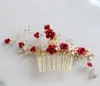 Jonnafe Red Rose Floral Headpiece Dla Kobiet Prom Rhinestone Akcesoria grzebieniowe Bridal Handmade Wedding Hair Jewelry