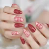 Uñas postizas, 24 Uds., diseño de estilete afilado, acrílico, vino, mármol rojo, Kit de decoración de uñas medianas, parche de dedo DIY, puntas de salón Z962 Prud22