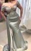 Aso Ebi 2021 Arabisch Plus Größe Grau Meerjungfrau Sexy Abendkleider Spitze Perlen Satin Prom Formale Party Zweite Empfang Kleider ZJ507