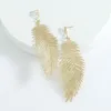 Boucles d'oreilles pendantes longues en forme de feuille charme rétro couleur or boucle d'oreille en métal bijoux pour femmes accessoires