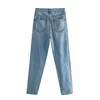 Lady Retro Hole Ripped Blue Jeans full längd Fashion Chic Pencil Pants Female Baggy Mom for Women Pantalon Femme 210515