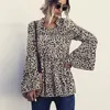 Women shirts Summer ladies tops elegant Retro Leopard Print V-neck Lace Sleeve Loose Shirt womens blouses clothing 210508