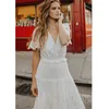 Bohème Blanc À Volants Dentelle DrWomen À Manches Courtes Simple Boutonnage Casual Boho Robe Sexy Maxi Long Vestidos Swing Robes De Soirée X0621