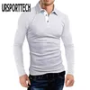 Ursporttech Solid Färg T-shirt Men Spring Autum Mäns Långärmad Lapel Polo T Shirt För Män Business Golf T-ShirtStop 210528