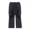 Patched Side Pockets Cargo Flare Pants Men Women Elastic Waist Street Fashion Men's Pants 210603