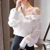 Chemisier Femme Fashion Women Tops and Blouses Autumn Women's Shirt Exposed Shoulder Elegant White Long Sleeve 10772 210518
