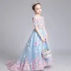 2021 3D flor meninas vestidos para casamentos princesa jewel mangas compridas lace apliques grandes arco varredura trem pouco crianças vestido de concurso sagrado