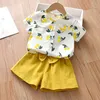 Colletto per bambola Top a maniche corte + Pantaloncini tinta unita Bowknot Abbigliamento per bambini Set da ragazza con stampa estiva in due pezzi 210515