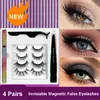 Herbruikbare 3D Natuurlijke Onzichtbare Magnetische Valse Wimpers 4 Paren Set + Magneet Eyeliner Lijmvrije Fake Wimpers Comfortabele Zachte Licht Sterke kleverigheid