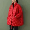 Johnature Women Winter Parkas Zipper Solid Kolor ciepłe płaszcze Kieszenie długi