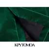 KPYTOMOA Donna Moda Bottone in metallo Giacca in velluto verde Cappotto Vintage Tasche con patta a maniche lunghe Capispalla femminile Chic Veste 211122