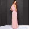 2022 Schede chiffon bruidsmeisje jurk lange halter zomer roze formele avondjurken bruiloft jurken