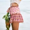 Jastie Pink Jasmine Florals Boho Gonna Summer Women Mini Gonne Casual Hippie Chic Beach Gonna corta gonne mujer moda saia 210419