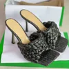 نساء تمتد الصنادل عالية الكعب أحذية intrecciato raffia mule slides engated requared tee slippers slide حلوى البغال البغال الصندل النعال الهلام حذاء 313