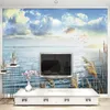 Wallpapers PVC Self-Adhesive Wallpaper 3D Lake Reed Blue Sky And White Cloud Scenery Mural Living Room TV Sofa Background Wall Stickers