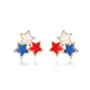 American Flag Three Stars Blue Yellow Red White Butterfly Dragonfly Copper Metal Simple Stud Earrings for Women Q0709