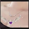 Necklaces & Pendants Drop Delivery 2021 Dream Angels Love Heart Necklace Wings Pendant Ladies Birthday Woman Gift Crystal Jewelry Ps1141 Hkda