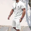 Summer Casual Sports Suit Men T Shirt + Shorts Solid men's sets Printed K crown pattern T-shirt male Elastic Waist shorts man G1222