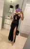 Sexy Halter Mouwloze Backless Glittery Avondjurken Voorkant Hoge Split Slobelden Clubbing Partyjurk Robe de Soirée de Mariage Prom Dress