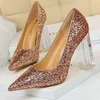 Sequins Women Pumps Transparent Heels Women Shoes Fashion Sexy Wedding Shoes Crystal High Heels Plus Size 42 43